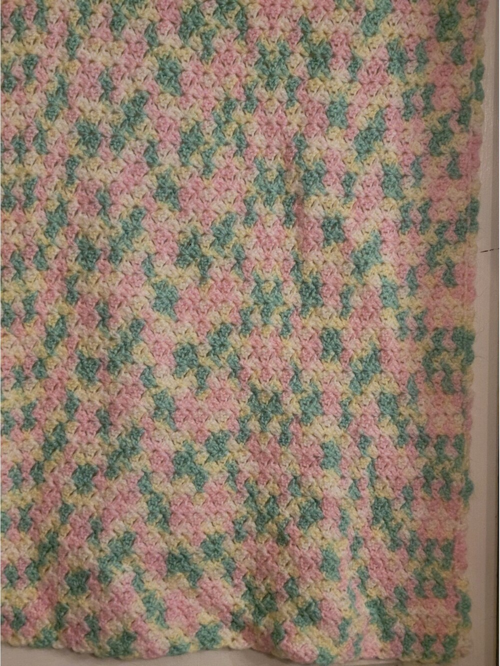 Handmade Knit Baby Blanket Colorful 40x31 Afghan Crib Newborn Infant Throw